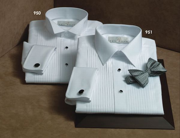 100% Cotton laydown collar tuxedo shirt: French cuffs