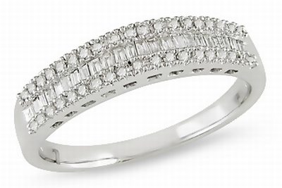 1/2 Carat Round and Baguette Diamond 14K White Gold Ring