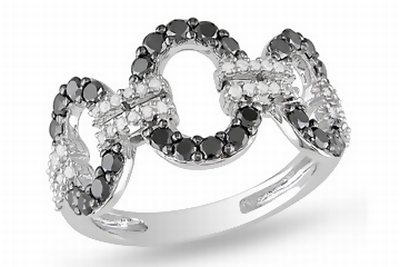 7/8 Carat Black & White Diamond 10K White Gold Ring