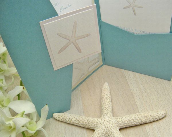 Beach wedding invitations with a real starfish