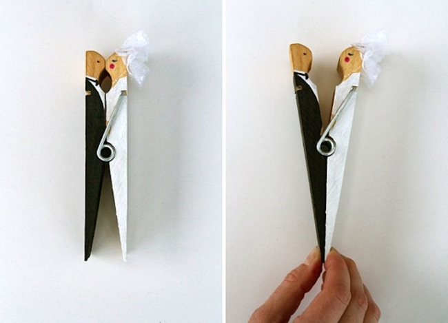Clothespin wedding cake toppers