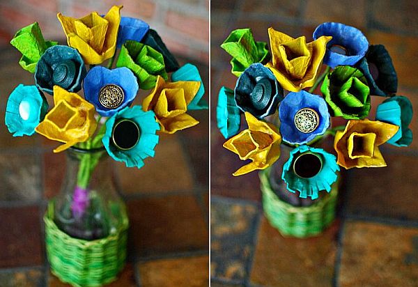 DIY Colorful egg carton centerpieces