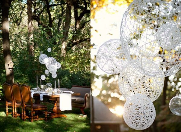 DIY String chandeliers for wedding decor
