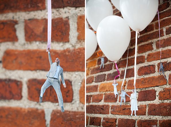 Flying wedding couple balloons