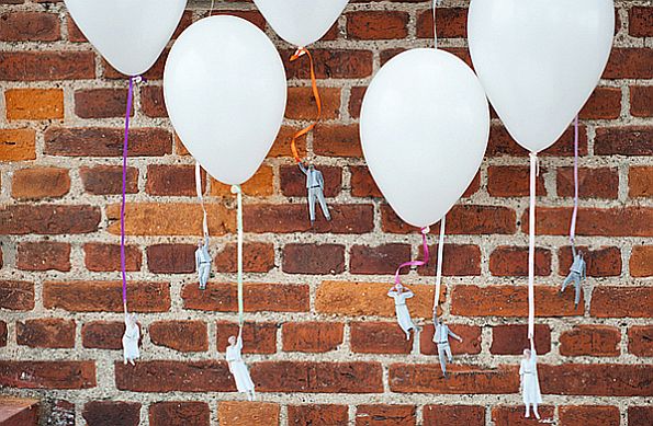 Flying wedding couple balloons