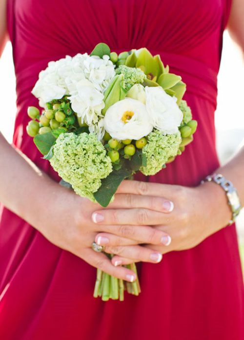 Green hydrangea and viburnum bouquet