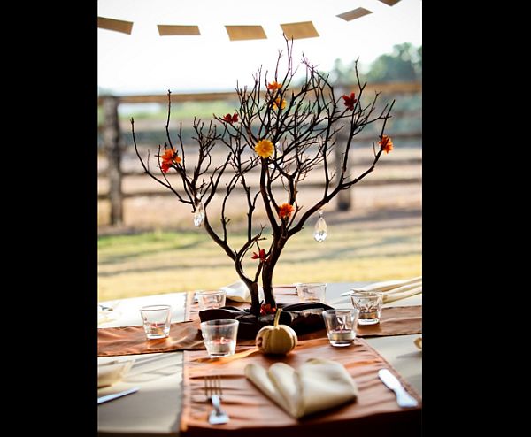 Iced branches wedding centerpiece