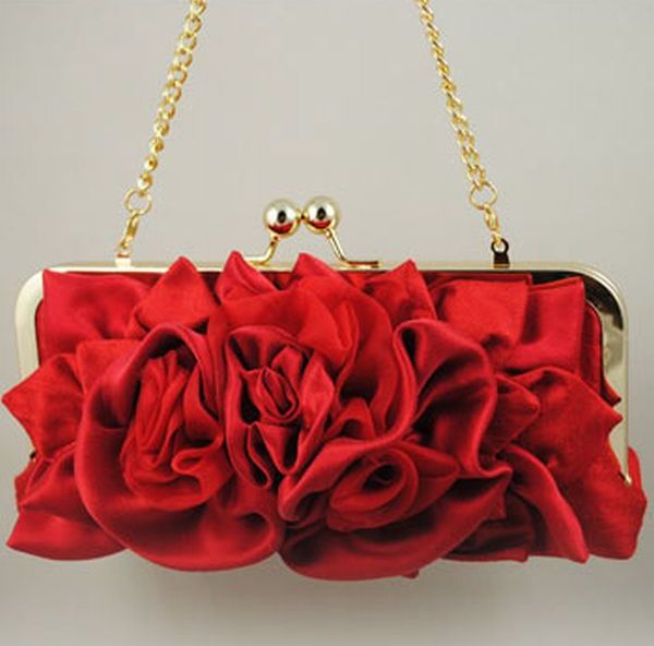 Red floral wedding clutch