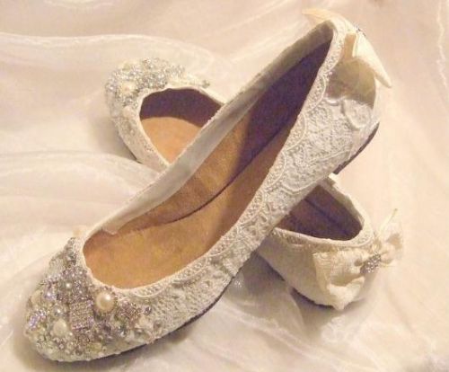 TWINKLE TOES Lace & Crystal Flat Wedding Bridal Shoes