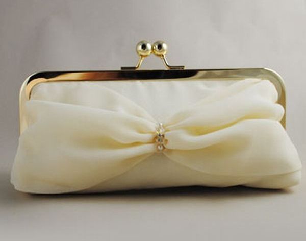 Vintage cream silk bridal clutch