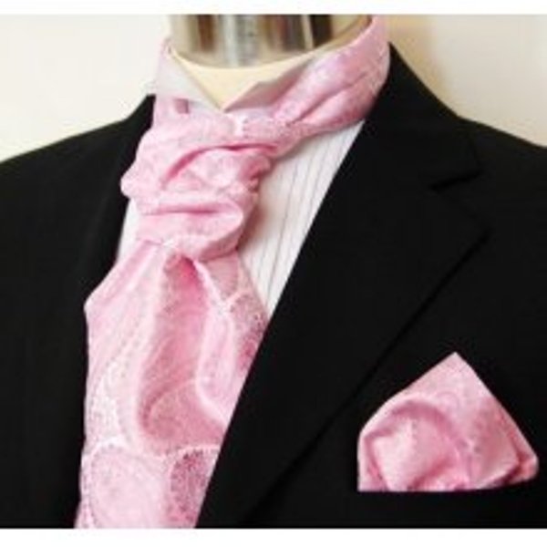 Vittorio Farina Pink Paisley Ascot Tie and Handkerchief
