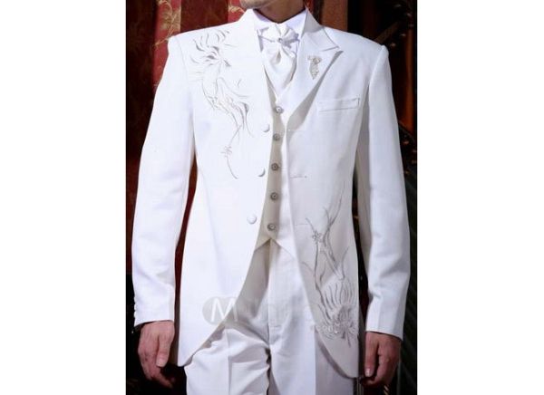 White embroidery worsted groom wedding suit