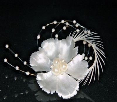 White Silk Flower Beaded Pearl Bridal Hair Pin