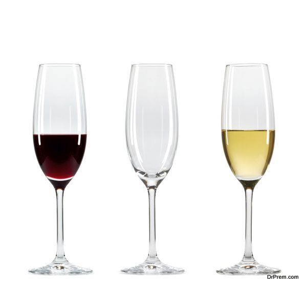 Set of three wine glasses with wine