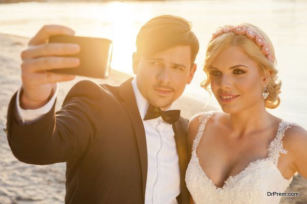 Selfie of bride and groom