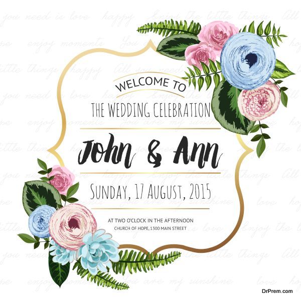 Wedding invitation card with painted flowers