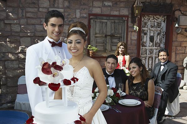 Girl and boy (13-15) at Quinceanera